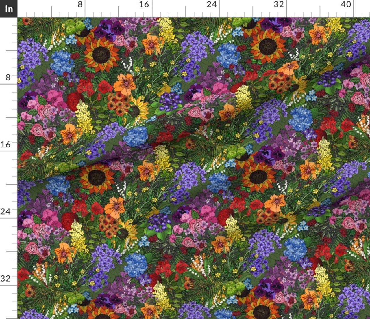 Maximalist Floral Lush Wildflowers Bright Colorful Rainbow Garden Botany Custom Printed Fabric by Spoonflower Various Fabrics by the Yard or Fat Quarter